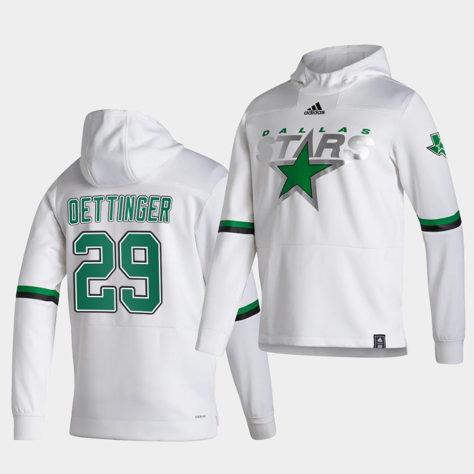 Men Dallas Stars #29 Oettinger White NHL 2021 Adidas Pullover Hoodie Jersey